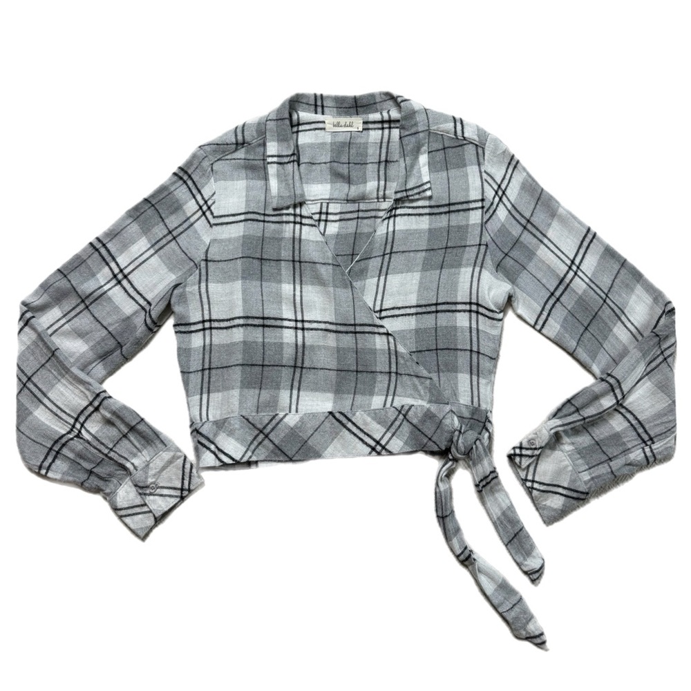 Bella Dahl Flannel Grey Plaid Wrap Shirt Top S